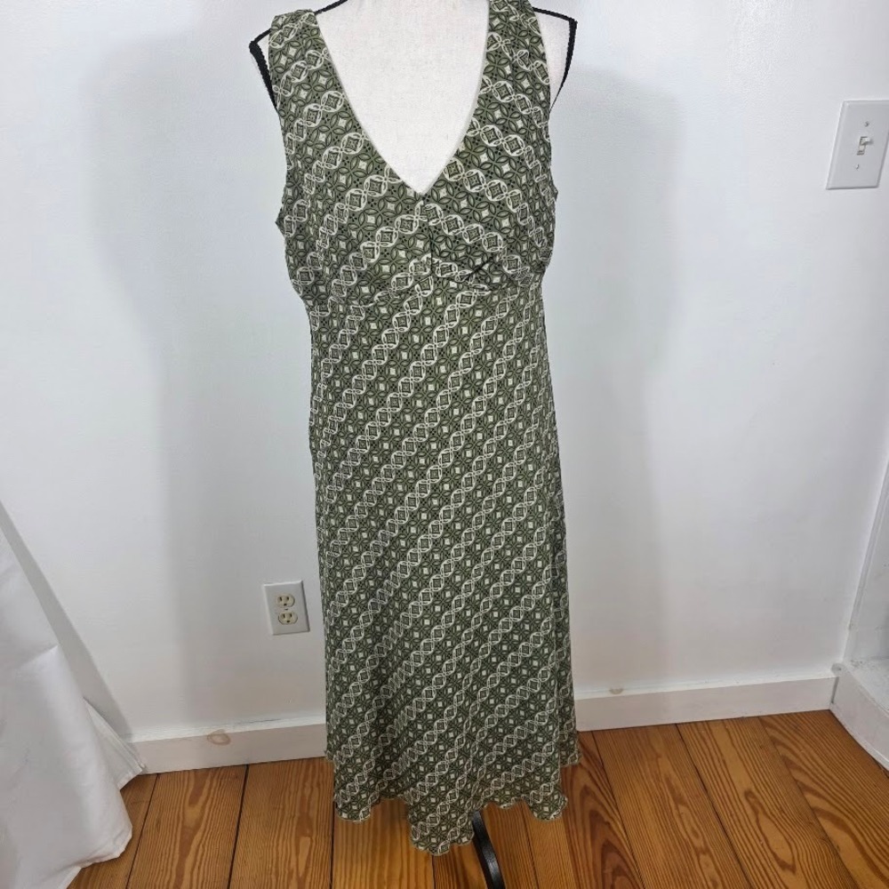 JONATHAN MARTIN STUDIO Womens Green Geometric Print Maxi Dress V Neck Sleeveless